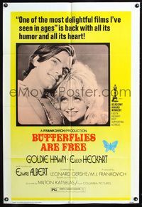 2c186 BUTTERFLIES ARE FREE reviews 1sh '72 cool photographic image of Goldie Hawn & Edward Albert!