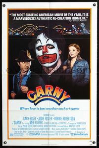2c199 CARNY style B 1sheet '80 Gary Busey in carnival clown make up, Jodie Foster, Robbie Robertson