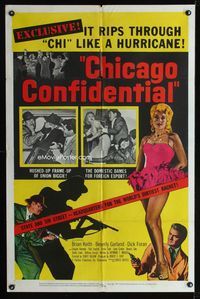2c210 CHICAGO CONFIDENTIAL one-sheet '57 puts the finger on the B-girls and the heat on the hoods!