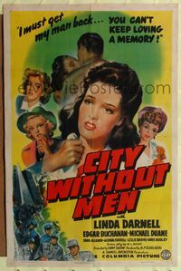 2c221 CITY WITHOUT MEN 1sheet '42 sexy young Linda Darnell helps her man who is unjustly imprisoned!