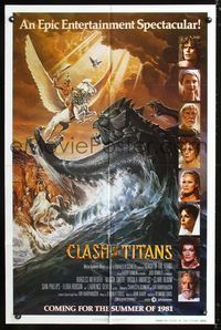 2c224 CLASH OF THE TITANS advance one-sheet '81 Ray Harryhausen, great fantasy art by Daniel Gouzee!