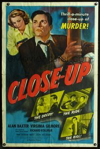 2c229 CLOSE-UP one-sheet movie poster '48 Alan Baxter, Virginia Gilmore, thrill-a-minute film noir!