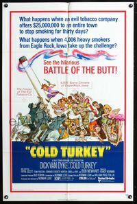 2c235 COLD TURKEY one-sheet '71 Dick Van Dyke & entire town quits smoking cigarettes, great art!