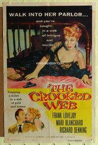 2c264 CROOKED WEB one-sheet poster '55 art of super sexy bad girl Mari Blanchard on bed with gun!