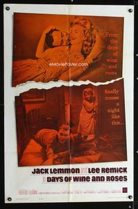 2c280 DAYS OF WINE & ROSES one-sheet poster '63 Blake Edwards, alcoholics Jack Lemmon & Lee Remick!