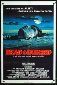 2c281 DEAD & BURIED 1sheet '81 really cool horror art of person buried up to the neck by Campanile!