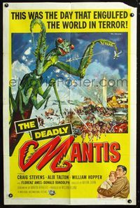 2c287 DEADLY MANTIS one-sheet '57 classic giant insect art by Ken Sawyer, a thousand tons of horror!