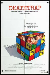 2c290 DEATHTRAP style B 1sheet '82 art of Chris Reeve, Michael Caine & Dyan Cannon in Rubicks Cube!