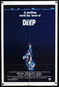 2c291 DEEP style B one-sheet movie poster '77 artwork of sexy scuba diver Jacqueline Bisset!