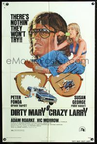 2c298 DIRTY MARY CRAZY LARRY 1sheet '74 art of Peter Fonda & sexy Susan George sucking on popsicle!
