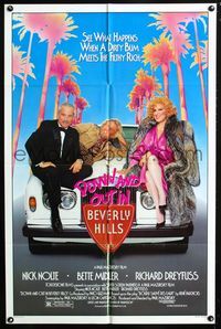 2c308 DOWN & OUT IN BEVERLY HILLS one-sheet poster '86 Nick Nolte, Bette Midler, Richard Dreyfuss