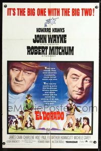 2c320 EL DORADO 1sheet '66 John Wayne, Robert Mitchum, Howard Hawks, the big one with the big two!