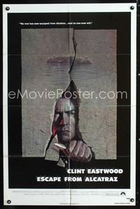 2c328 ESCAPE FROM ALCATRAZ one-sheet '79 cool artwork of Clint Eastwood busting out by Lettick!