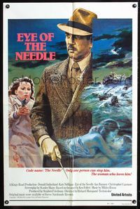 2c339 EYE OF THE NEEDLE int'l one-sheet '81 completely different art of Donald Sutherland by Graves!