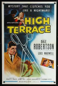 2c427 HIGH TERRACE one-sheet '56 Dale Robertson, English mystery that clutches you like a nightmare!