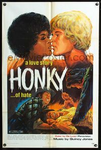 2c431 HONKY 1sh '71 an interracial love story of hate, art of Brenda Sykes & John Neilson by Kudo!