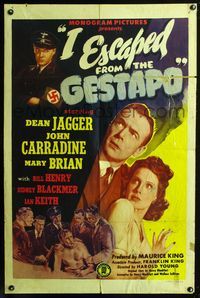 2c436 I ESCAPED FROM THE GESTAPO 1sheet '43 Dean Jagger is tortured by Nazi agents, by Edgar Ulmer!