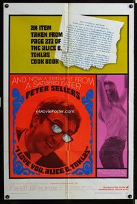 2c437 I LOVE YOU ALICE B TOKLAS one-sheet '68 Peter Sellers eats turned-on marijuana brownies!