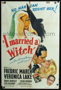 2c438 I MARRIED A WITCH one-sheet poster '42 wonderful art of sexiest Veronica Lake & Fredric March!
