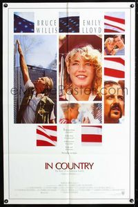 2c442 IN COUNTRY int'l one-sheet '89 Bruce Willis at Vietnam war memorial, pretty young Emily Lloyd!