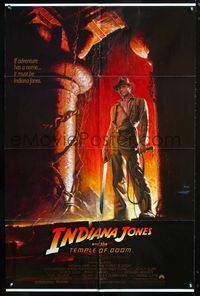 2c444 INDIANA JONES & THE TEMPLE OF DOOM one-sheet '84 artwork of Harrison Ford by Bruce Wolfe!