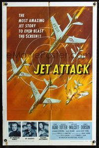 2c450 JET ATTACK one-sheet poster '58 cool artwork of Korean War military fighter jets in formation!
