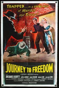 2c455 JOURNEY TO FREEDOM one-sheet poster '57 trapped living hell of murder and terror, cool art!