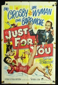 2c457 JUST FOR YOU one-sheet movie poster '52 Bing Crosby & sexy Jane Wyman on telephone!
