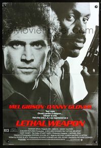 2c466 LETHAL WEAPON int'l advance 1sh '87 great close up of cop partners Mel Gibson & Danny Glover!