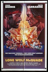 2c470 LONE WOLF McQUADE 1sh '83 great face off art of Chuck Norris & David Carradine by CW Taylor!
