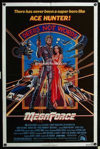2c485 MEGAFORCE one-sheet movie poster '82 cool art of super hero Barry Bostwick as Ace Hunter!