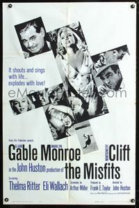 2c490 MISFITS one-sheet poster '61 Clark Gable, sexy Marilyn Monroe, Montgomery Clift, John Huston