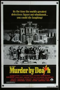 2c498 MURDER BY DEATH one-sheet poster '76 great Charles Addams artwork of cast by spooky house!