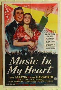 2c023 MUSIC IN MY HEART 1sh '40 artwork of Tony Martin holding sexiest Rita Hayworth in red dress!