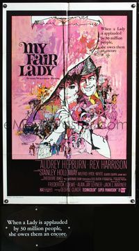 2c501 MY FAIR LADY one-sheet movie poster R71 art of Audrey Hepburn & Rex Harrison by Bob Peak!