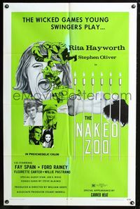 2c028 NAKED ZOO one-sheet '71 Rita Hayworth, Canned Heat, the wicked games young swingers play!