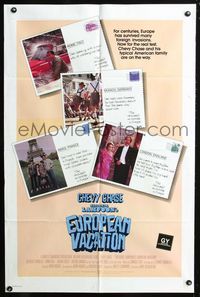 2c504 NATIONAL LAMPOON'S EUROPEAN VACATION int'l 1sheet '85 Chevy Chase, different post card design!