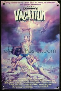2c505 NATIONAL LAMPOON'S VACATION 1sh '83 sexy exaggerated artwork of Chevy Chase by Boris Vallejo!