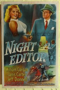 2c508 NIGHT EDITOR one-sheet poster '46 art of William Gargan with gun & super sexy Janis Carter!