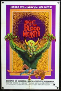 2c510 NIGHT OF THE BLOOD MONSTER one-sheet '72 Jess Franco's Il trono di fuoco, art of wacky beast!