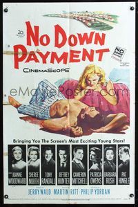 2c513 NO DOWN PAYMENT one-sheet movie poster '57 daring art of sexy suburban unfaithful couple!