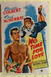 2c514 NO TIME FOR LOVE one-sheet '43 Claudette Colbert takes pictures of barechested Fred MacMurray!