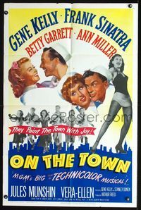 2c518 ON THE TOWN one-sheet '49 Gene Kelly, Frank Sinatra, sexy Ann Miller's legs, Betty Garrett