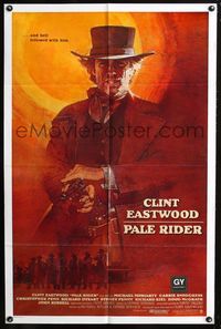 2c526 PALE RIDER int'l one-sheet '85 great artwork of cowboy Clint Eastwood by David Grove