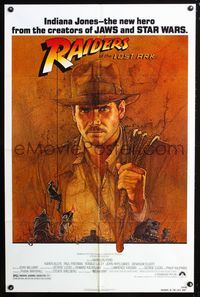 2c545 RAIDERS OF THE LOST ARK one-sheet poster '81 great artwork of Harrison Ford by Richard Amsel!