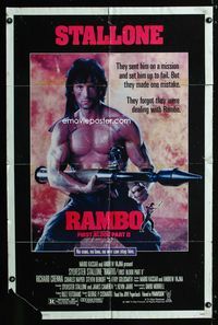 2c547 RAMBO FIRST BLOOD PART II one-sheet '85 no man, no law, no war can stop Sylvester Stallone!