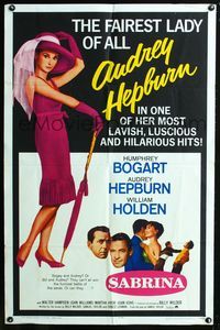 2c555 SABRINA one-sheet poster R65 sexy full-length Audrey Hepburn, Humphrey Bogart, William Holden