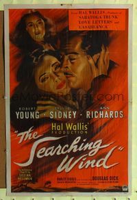 2c561 SEARCHING WIND one-sheet '46 art of Ann Richards watching Robert Young romance Sylvia Sidney!