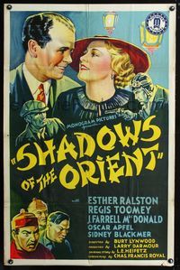 2c566 SHADOWS OF THE ORIENT one-sheet R37 stone litho of Esther Ralston, Regis Toomey & Asian thugs!