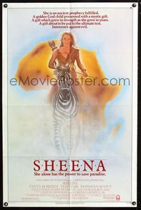 2c567 SHEENA one-sheet '84 artwork of sexy Tanya Roberts with bow & arrows riding zebra in Africa!